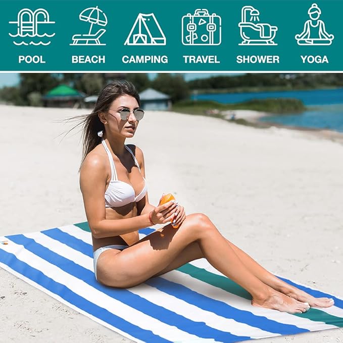 SUN CUBE Microfiber Beach Towel, Quick Dry Sand Free Beach Towel, Lightweight, Compact for Travel Swim Sports Camping, Packable Sand Resistant Towel Adult, Blue 60x30 Inches