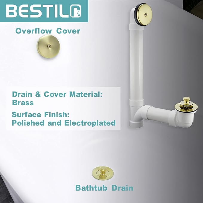 BESTILL Bathtub Drain Kit and Overflow Faceplate, Brushed Gold