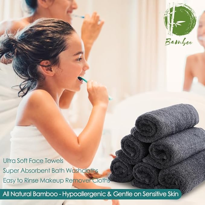 Reusable Makeup Remover Towels, 13x13 inch Large Bath Washcloths for Face and Body, Super Soft and Gentle Face Towels on Sensitive Skin, Easy to Clean Fast Dry Dark Grey Facial Cleansing Cloths