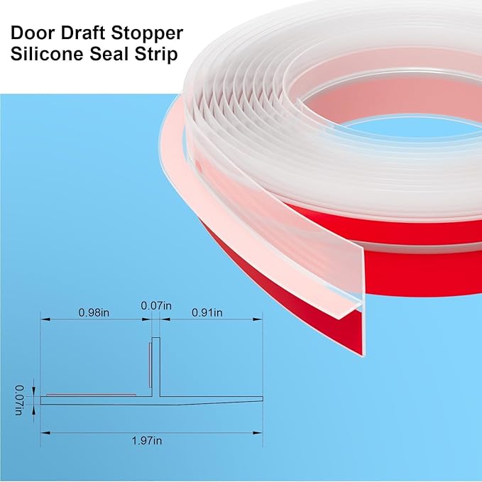 T-Shaped Door Draft Stopper, 1.97 in x 10 Ft Silicone Seal Strip for Windows Gaps, Weather Stripping Seal Strip Shower Sweep, Clear