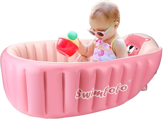 Swimbobo Inflatable Baby Bath Tub Portable Foldable Travel Mini Swimming Pool Helps Infants to Toddler Tub (Pink)