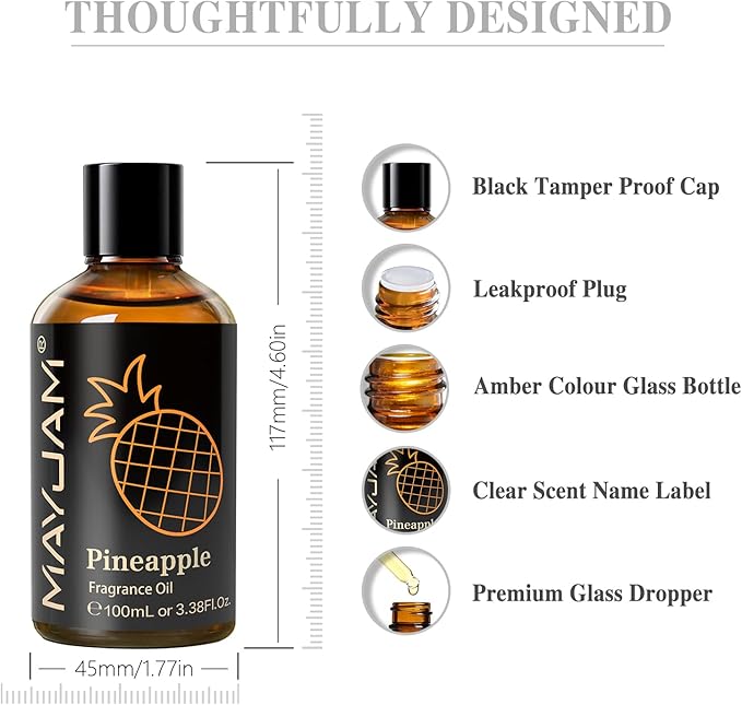 MAYJAM 100ML/3.38FL.OZ Pineapple Fragrance Oils with Glass Dropper, Essential Oils for Diffusers for Home, Long Lasting Scented Oils for Diffusers Soap Candle Making