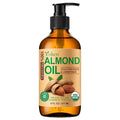 Organic Almond Oil 8 fl oz, USDA 100% Pure Natural Cold Pressed Almond Oils in Glass Bottle, Moisturizing Carrier Oil for Face, Hair & Body - Ideal for Skin Care, Soothing Massage & DIY Beauty