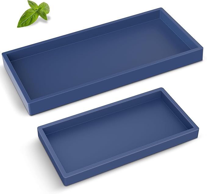 Bathroom Counter Tray,EG-SIPRO High-Grade Thickened Silicone Vanity Tray,Shatterproof Durable Rectangle Tray Soap Dispenser for Countertop,Sapphire Blue,Small+Large (EGTRAY)