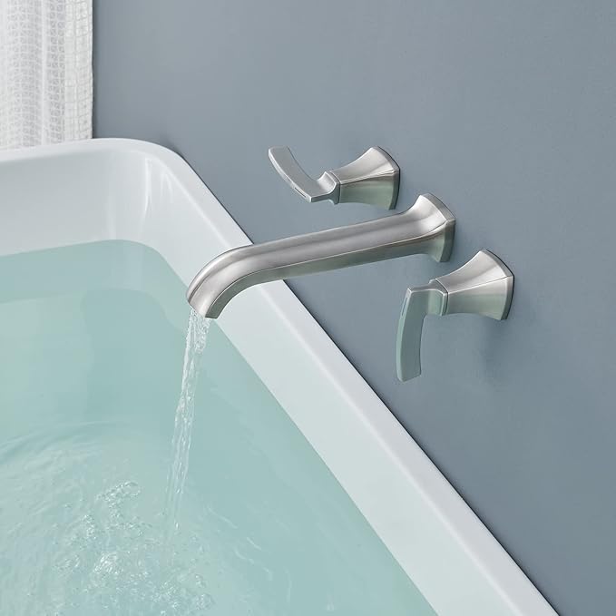 Wall Mount Tub Filler Roman Tub Faucet High Flow Long Spout Reach Brushed Nickel Bathtub Faucets with 2 Handles