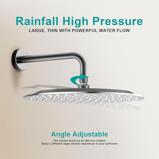 All Metal Rain Shower Head - Heavy Duty Stainless Steel, Easy Install, High Water Flow, Ultra-Thin Modern Design for Bathroom (Brushed Nickel, 12)