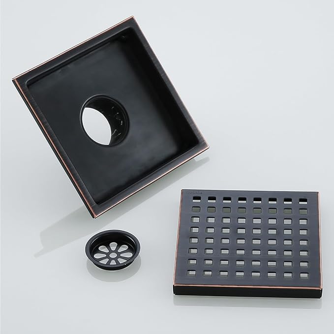 RANDOM Oil Rubbed Bronze Shower Drain Square 6 Inch Shower Floor Drain Grate & Removable Hair Strainer 304 Stainless Steel Shower Drain Cover Bathroom Accessories.RD98738-ORB