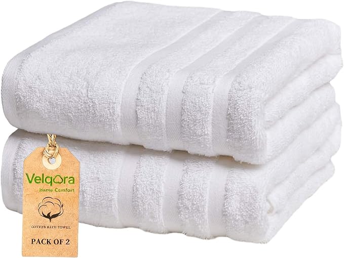 Cotton Bath Towel – Large 30x60 Inches, Soft, Thick & Absorbent Towel for Bathroom, Spa, or Home Use (White, 2 Pack – 30"x60")
