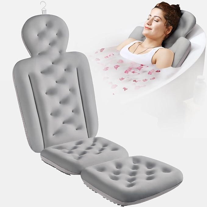 Full Body Bath Pillow for Bathtub, Thick Bathtub Cushion with Laundry Bag, Luxury Tub Pillow for Bath for Headrest Neck and Back Support Gray 51" x 16"