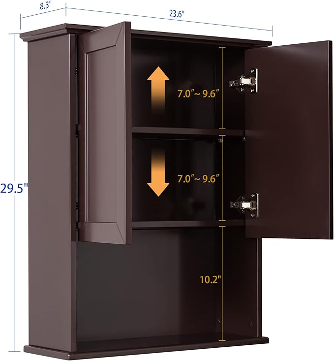 Wall Cabinet, 23x29 inch Medicine Cabinet, Over Toilet Storage with Adjustable Shelf, Wooden Expresso Bathroom Cabinet with 2 Doors
