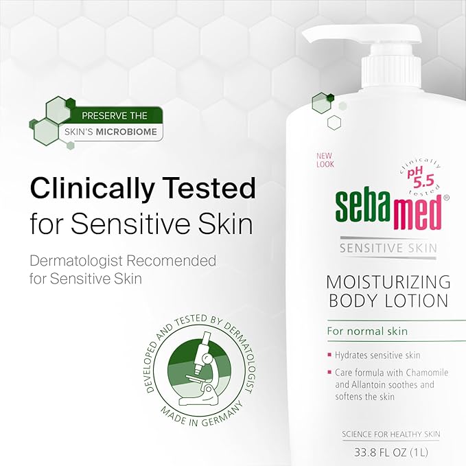 SEBAMED Moisturizing Body lotion pH 5.5 for Sensitive Skin Hypoallergenic Dermatologist Recommended Hydrating Moisturizer 33.8 Fluid Ounces (1 Liter)