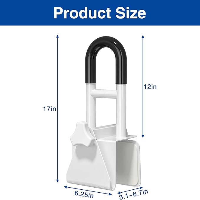 Bathtub Safety Rail: Shower Grab Bar Handle for Seniors, Elderly, and Disabled, Fits 3.1 to 6.7 Inch Tub Walls, Bathroom Safety Bars with Non-Slip Grip, Supports 300 lbs