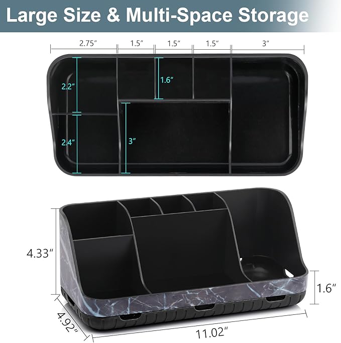 Marble Black Toothbrush Holders for Bathrooms - Detachable 7 Slots Bathroom Organizer Countertop Matte Black Electric Toothbrush and Toothpaste Holder for Bathroom Counter Vanity Sink Storage