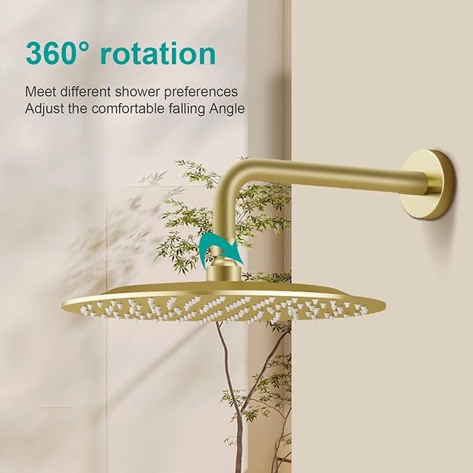 All Metal Rain Shower Head - Heavy Duty Stainless Steel, Easy Install, High Water Flow, Ultra-Thin Modern Design for Bathroom (F-Brushed Gold, 10)