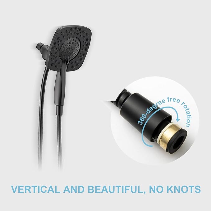 OFFO Shower Hose, 120 in Kink Free Stainless Steel Shower Hose Attachment Electroplating Handheld Shower Head Hose Flex Hoses Extension with Brass Insert & Nut for Pet Bathing Cleaning, Matte Black