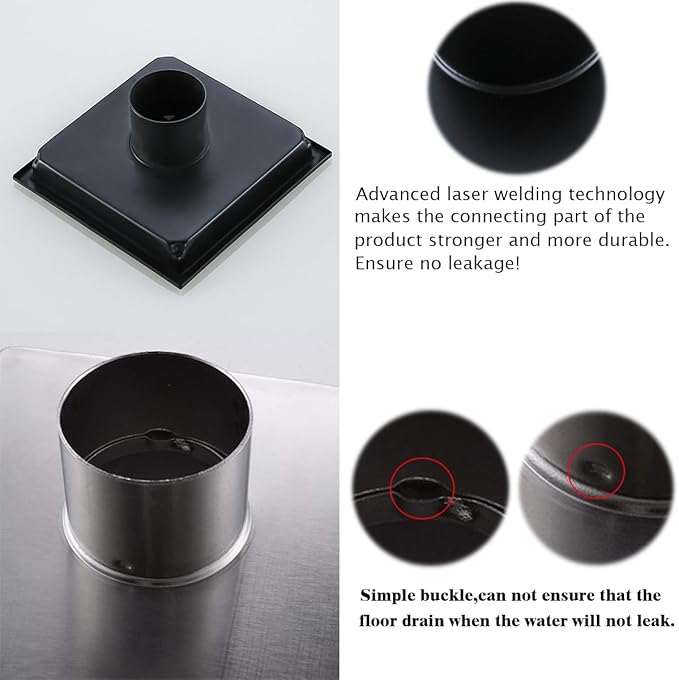 RANDOM Oil Rubbed Bronze Shower Drain Square 6 Inch Shower Floor Drain Grate & Removable Hair Strainer 304 Stainless Steel Shower Drain Cover Bathroom Accessories.RD98738-ORB