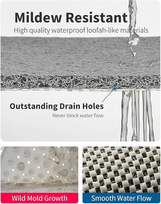 Non Slip Shower Mat, Comfortable Bath mat for Textured Surface,Quick Drying Easy Cleaning Shower Floor Mat for Wet Area,Without Suction Cups Grey 24 x 24