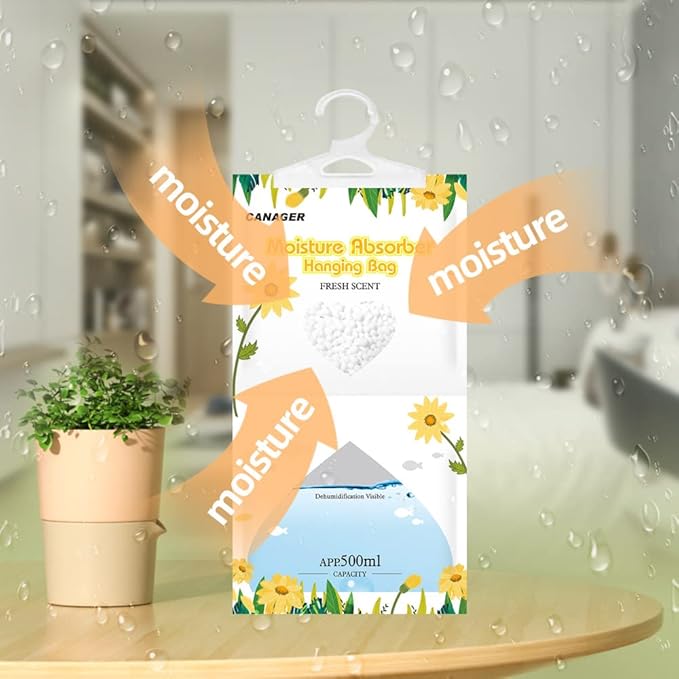 CANAGER Moisture Absorber -12 Pack,Fresh Scent Hanging Humidity Bag,Home,Car, and Closet Dehumidifiers(12.5OZ).