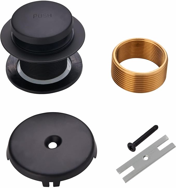 Tub Drain Black Tip Toe Bathtub Drain Conversion Kit Assembly, Replacement Bath Drain Trim Kit with Single Hole Overflow Faceplate and Fine/Coarse Thread, Matte Black
