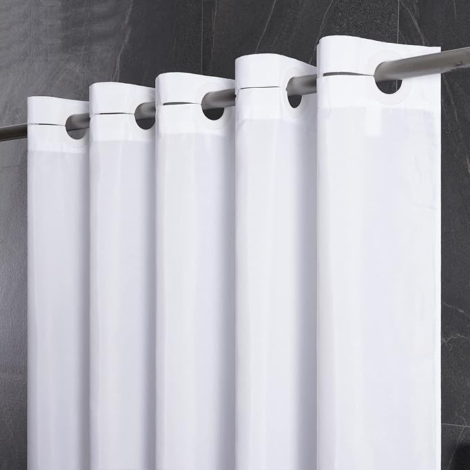 Furlinic White Shower Curtain No Hooks Needed,Polyester Fabric Long Shower Curtain Liner 78 Length with 10 Plastic Split Grommets,Machine Washable & Waterproof Bathroom Curtains,78x78 Inch