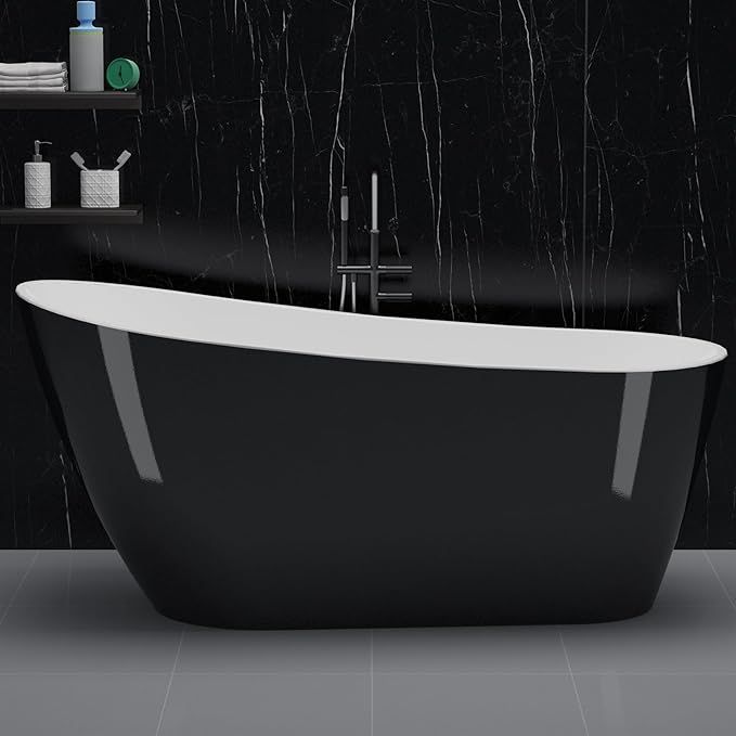Freestanding Bathtubs 67 inch Black and White Acrylic Free Standing Bath Tub with Integrated Overflow, Luxury Soaking Tub for Relaxing Home Bathroom