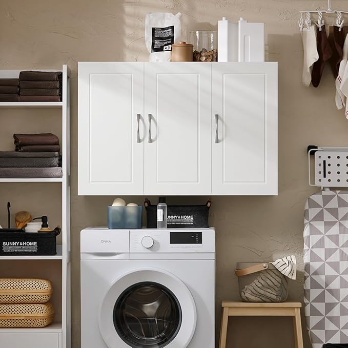 Haotian Wall Cabinet for Laundry Room, Wall Storage Medicine Cabinet for Bathroom Kitchen Garage, Linen Tower Bath Cabinet with Shelf, White FRG231-L-W