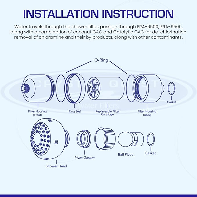 Crystal Quest Shower Filter without Shower Head - Chrome - Advanced Multi Stage Filtration for Cleaner Water - Removes Chlorine, Heavy Metals - Promotes Healthier Skin, Softer Hair - Long-Lasting