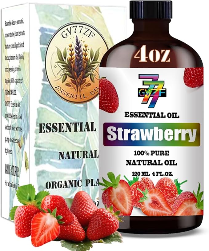 Strawberry Essential Oil (4 oz/120 ml) — Strawberry Oils for Aromatherapy, diffusers, humidifiers, Home fragrances, DIY Skincare, soap Making, DIY Candle, Relaxation, Yoga, and Meditation