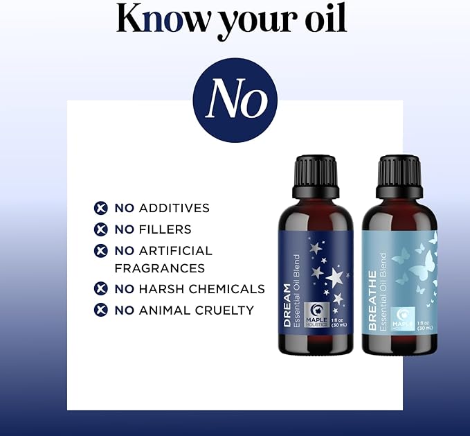Aromatherapy Essential Oil Blends for Diffusers - Diffuser Essential Oil Set with Dream Essential Oil Blend and Breathe Essential Oil Blend - 100% Pure Must Have Aromatherapy Oils - 1 Fl Oz Each