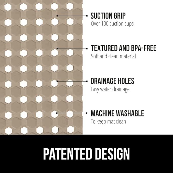 GORILLA GRIP Patented Square Shower Stall Mat, Small Bathtub Floor Mats for Stand Up Showers, Suction Cups and Drainage Holes, Machine Wash, Soft on Feet, Bathroom Accessories 21x21 Inch, Beige Opaque