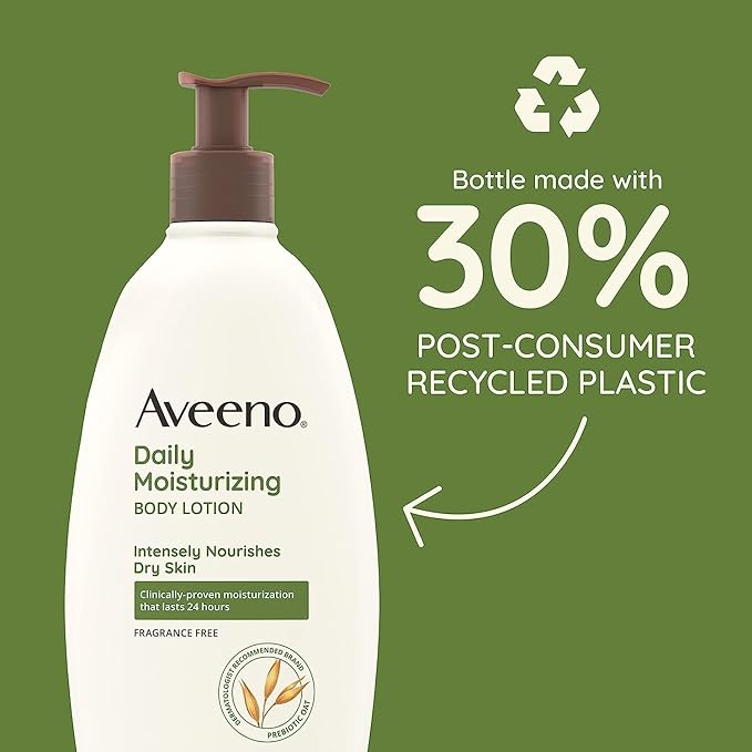 Aveeno Daily Moisturizing Body Lotion with Soothing Oat and Rich Emollients, Fragrance-Free, 18 Fl Oz