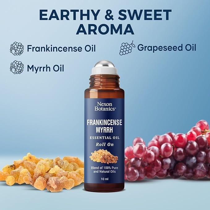 Frankincense & Myrrh Essential Oil Roll-On 10ml - 100% Pure, Natural & Prediluted Oil Blend for Aromatherapy & Skin Care - Nexon Botanics