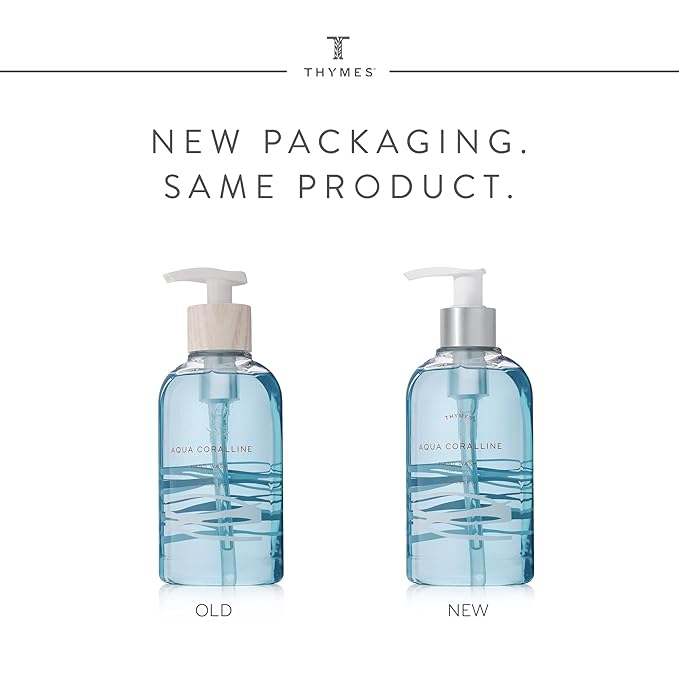 Thymes Moisturizing Hand Wash Soap with Pump - Luxury Hand Soap Gently Cleanses & Moisturizes - Skin Care with Glycerin & Kelp - Serene, Fresh Fragrance (Aqua Coralline, 8.25 oz)