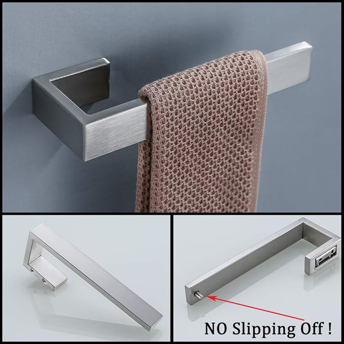 TNOMS 4 Pieces Bathroom Hardware Accessories Set Towel Bar Towel Holder Robe Hook Toilet Paper Holder Stainless Steel,Q8-P4BR