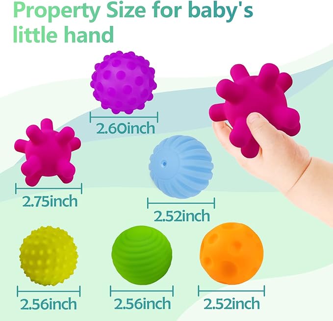 Sensory Ball for Babies 6 to 12 Months, Baby Balls for Toddlers 1-3 Massage Stress Relief, Textured Multi Sensory Balls Gift Sets, Montessori Sensory Toys 6 Spikey Squeeze Ball for Infant Kids