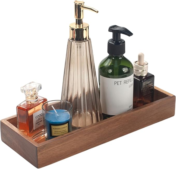 Bathroom Vanity Tray, Bathroom Tray for Counter, Acacia Wood Toilet Tank Tray for Organizing and Home Decor (11.8 x 4.5 x 1.6 inch)