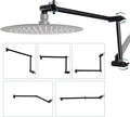 iFealClear All Metal 16" Shower Head Extension Arm, Solid Brass Shower Head Extender Adjustable Height Angle, G1/2 Universal Connection Stainless Steel Rain Showerhead Pipe with Lock Joint, MatteBlack