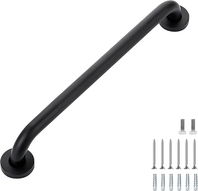 Grab Bars for Shower, 1 Pack 18-Inch Anti Slip Shower Handles for Elderly, Safety Shower Grab Bar, Stainless Steel Handicap Grab Bars for Bathroom (Black 1" Diameter)