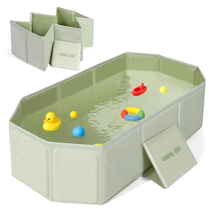 Orzbow Collapsible Baby Bathtub, Toddler Bathtub with Non-Slip Base, Portable Bath Tub for Kids Infant 12 Months+ Travel, Easy to Clean, Stable & Durable, Space-Saving, Green