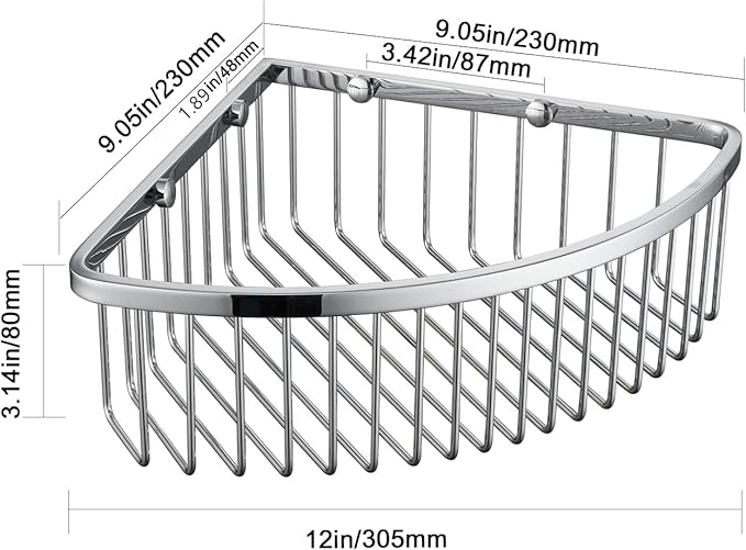 Bathroom Shower Caddy Corner Shelf Basket, Ultra Sturdy Rust-Proof Stainless Steel Shelf Organizer Shampoo Holder, Wall Mounted Storage Rack for Bathroom Kitchen, Polished Chrome