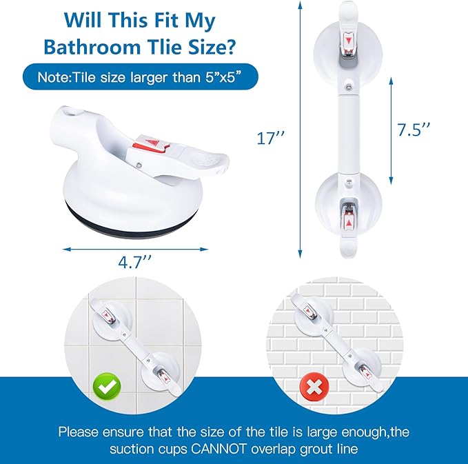 17inch Upgrade Suction Shower Grab Bar, Portable Shower Handle Bar Suction Grip Bar Bathtub Handle with Strong Hold Suction Cup Fitting and Rapid Release for Bathroom(Max Capacity :300lb