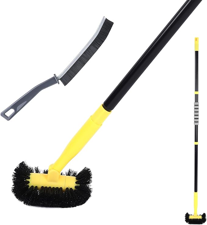 Grout Cleaning Brush with Long Handle - Hard Bristle Hand Held Grout Cleaner Brush for Tile Grout, Shower Cupboard Corner Cleaning