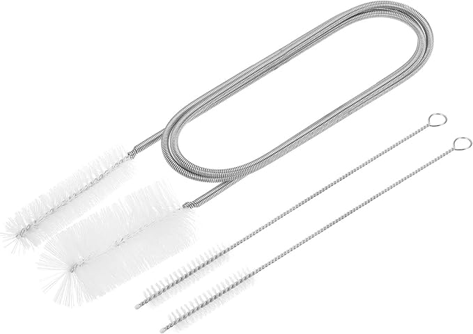 HARFINGTON 3pcs Flexible Long Drain Brush Straw Cleaner Set 35.43" Stainless Steel Double Ended Hose Brush with 8" Nylon Long Tube Pipe Cleaning for Fish Tank Sink Pipe, White