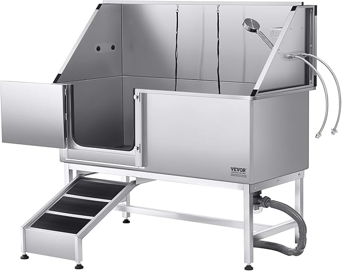 VEVOR Stainless Steel Dog Washing Station, Professional 62 inch Pet Grooming Tub w/Ramp, PE Water Filter Board, Faucet & Showerhead & Soap Holder Bathtub for Large & Medium & Small Pets (Left Door)