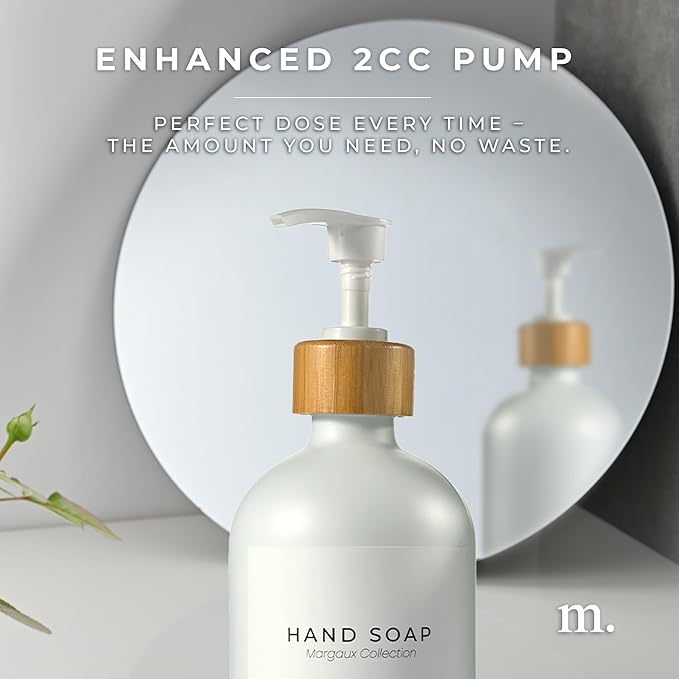 MaisoNovo Glass Soap Dispenser Bathroom Set | Hand Soap and Dish Soap Dispenser Set | 16.9oz White Bottles with White Bamboo Pump | Bathroom Lotion Dispenser with Pump Set of 2