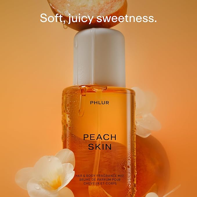 PHLUR Peach Skin Body Mist - Hair & Body Fragrance Mist - Peach, Plum, Bergamot, Milky Sandalwood & White Freesia Body Spray (8 Fl Oz)