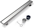 Offset Linear Shower Drain, Shower Drain 48 inch with 2-in-1 Tile Insert Cover, Brushed AISI 304 Stainless Steel Side Outlet Shower Floor Drain with Hair Catcher and Adjustable Feet