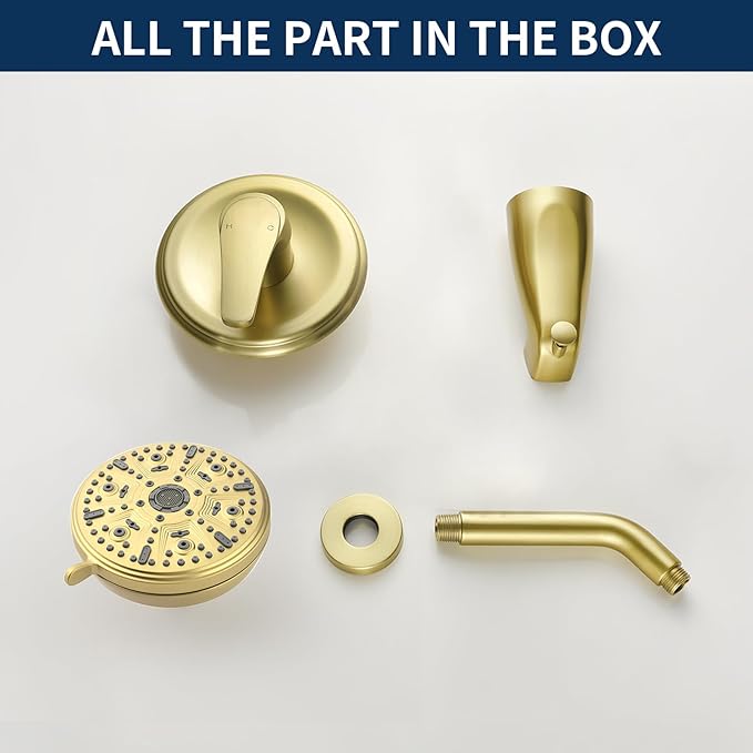 Shower Tub Kit Tub Shower Faucet Combo Set Bathtub Faucet Set Shower System with Tub Spout Shower Valve and Trim Kit Shower Fixtures Brushed Gold
