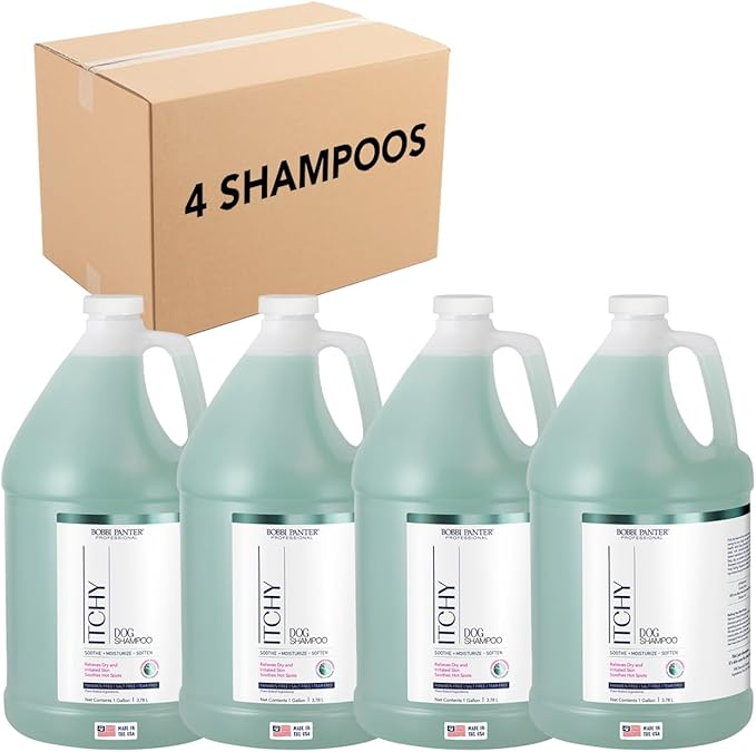Bobbi Panter Dog Shampoo - Made in USA - All Natural Formula for Itch Relief & Soothing Skins, Concentrated 16:1 for Professional Groomers - Green Apple Scent, 1 Gallon (Case of 4)