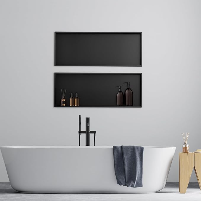 Achelous Stainless Steel Wall Insert Niche - 30" X 12", No Tile Needed, Recessed Shower Shelf Organizer, Matte Black